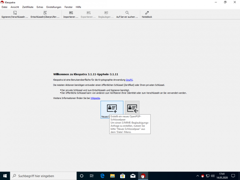 Klicken Sie die Schaltfläche Neues Schlüsselpaar
